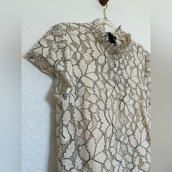 H&M Sheer Sheath Lace Dresses Cream with black detailing back ribbon tie Lined - Picture 10 of 17